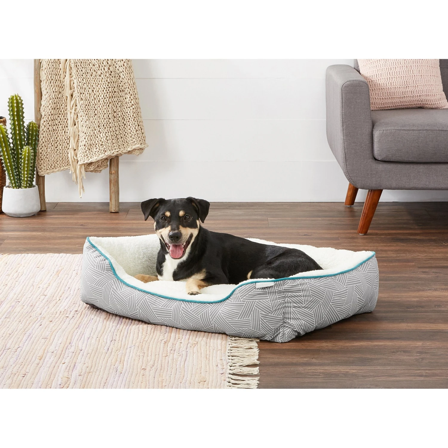 Frisco Sherpa Rectangular Bolster Cat & Dog Bed 1 Frisco Sherpa Rectangular Bolster Cat & Dog Bed