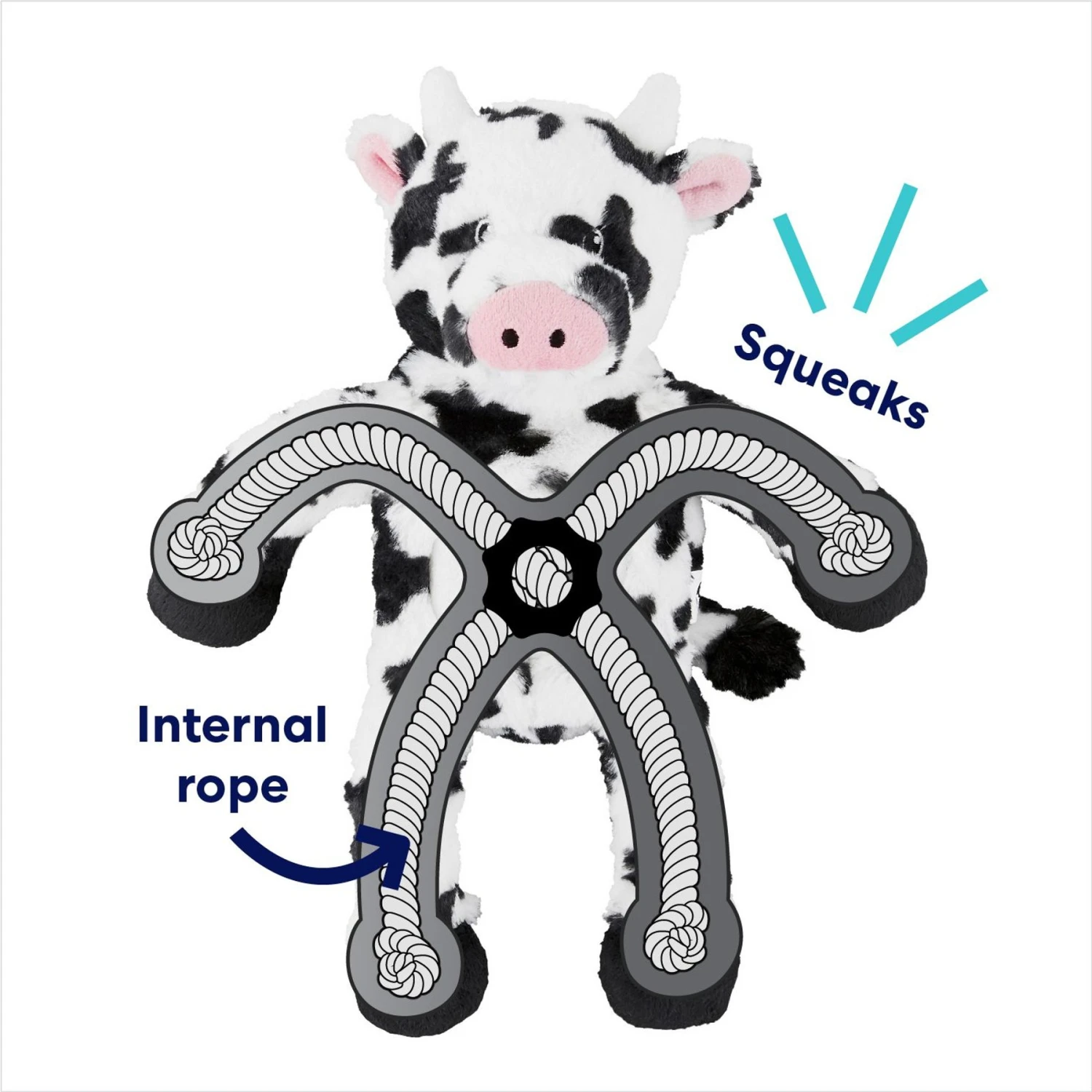 Frisco Cow Plush With Inside Rope Squeaky Dog Toy 3 Frisco Cow Plush With Inside Rope Squeaky Dog Toy - Image 3