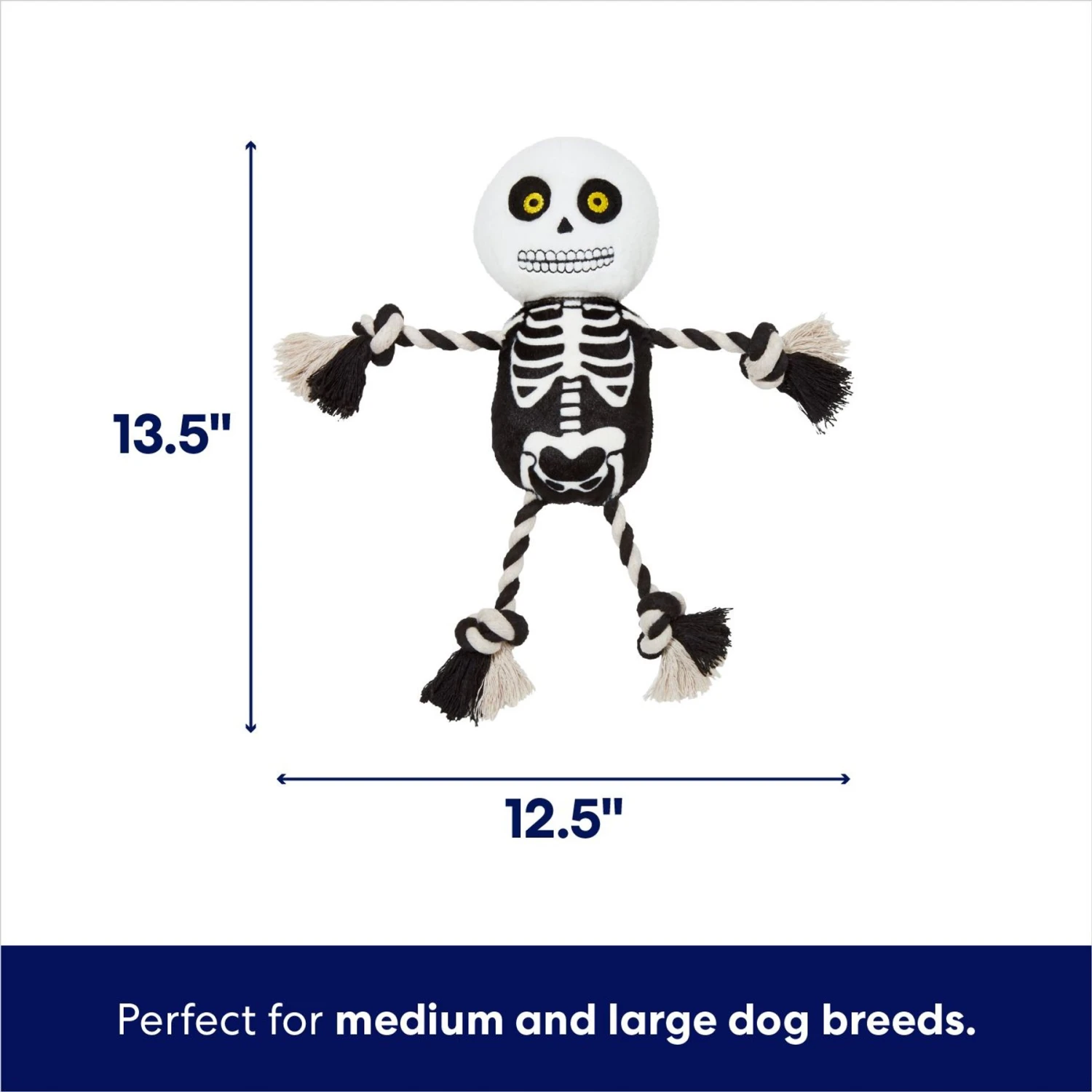 Frisco Halloween Skeleton Plush With Rope Squeaky Dog Toy 2 Frisco Halloween Skeleton Plush With Rope Squeaky Dog Toy - Image 2