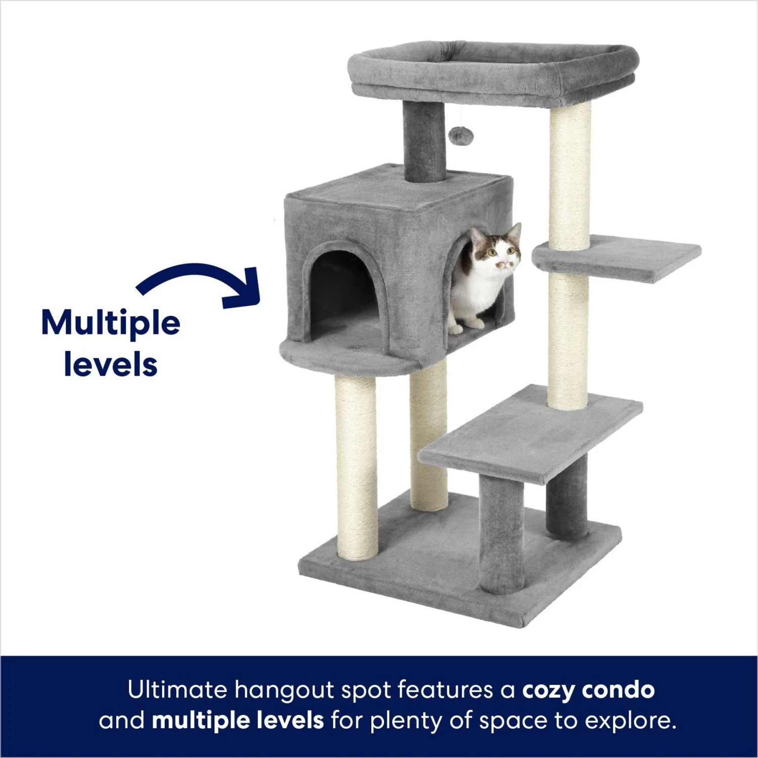 Frisco 48-in Heavy Duty Faux Fur Cat Tree & Condo 3 Frisco 48-in Heavy Duty Faux Fur Cat Tree & Condo - Image 3