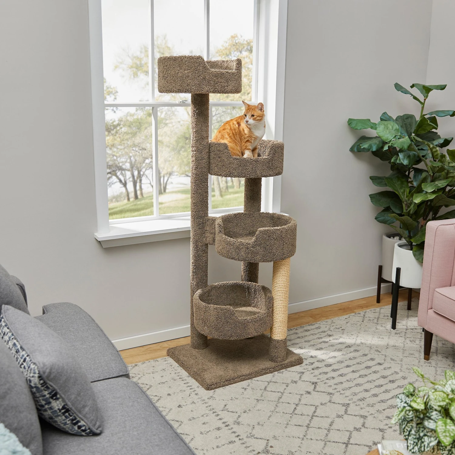 Frisco 65-in Real Carpet Wooden Cat Tree 1 Frisco 65-in Real Carpet Wooden Cat Tree