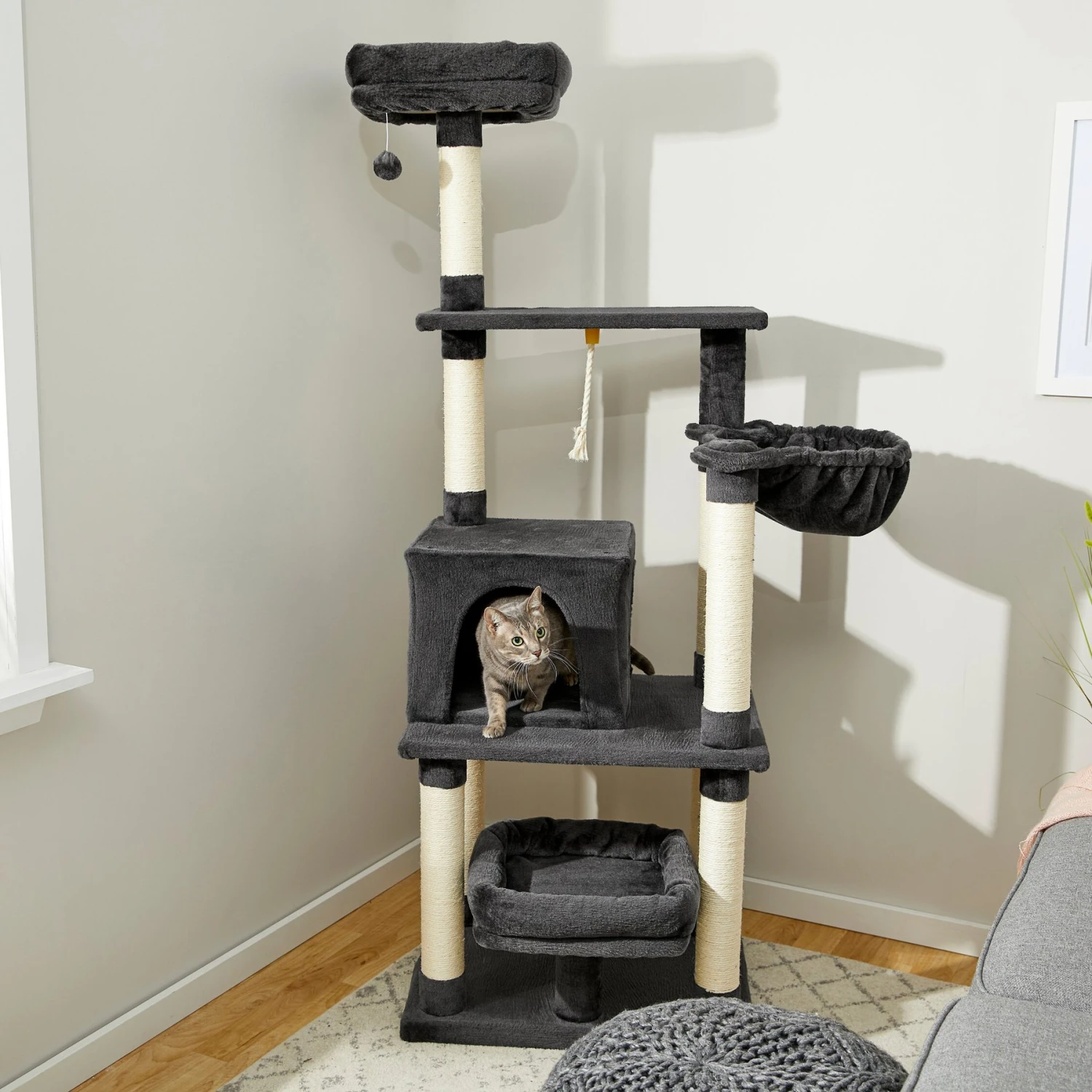 Frisco 66-in Cat Tree With Bed, Condo, Lounge Basket & Top Perch 1 Frisco 66-in Cat Tree With Bed, Condo, Lounge Basket & Top Perch