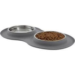 Frisco Double Stainless Steel Pet Bowl With Silicone Mat 10 Frisco Double Stainless Steel Pet Bowl With Silicone Mat -Frisco Sales Store 215986 PT2. AC SS1800 V1591020064