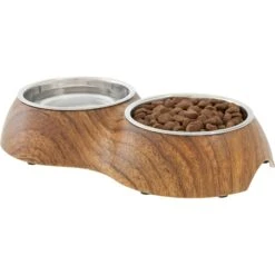 Frisco Double Stainless Steel Bowl, Wood Design -Frisco Sales Store 216068 PT2. AC SS1800 V1591021015