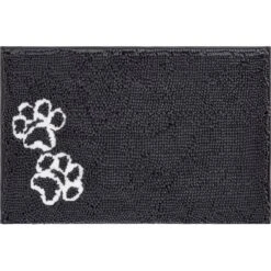 Frisco Microfiber Chenille Paw Print Dog & Cat Mat, Dark Gray