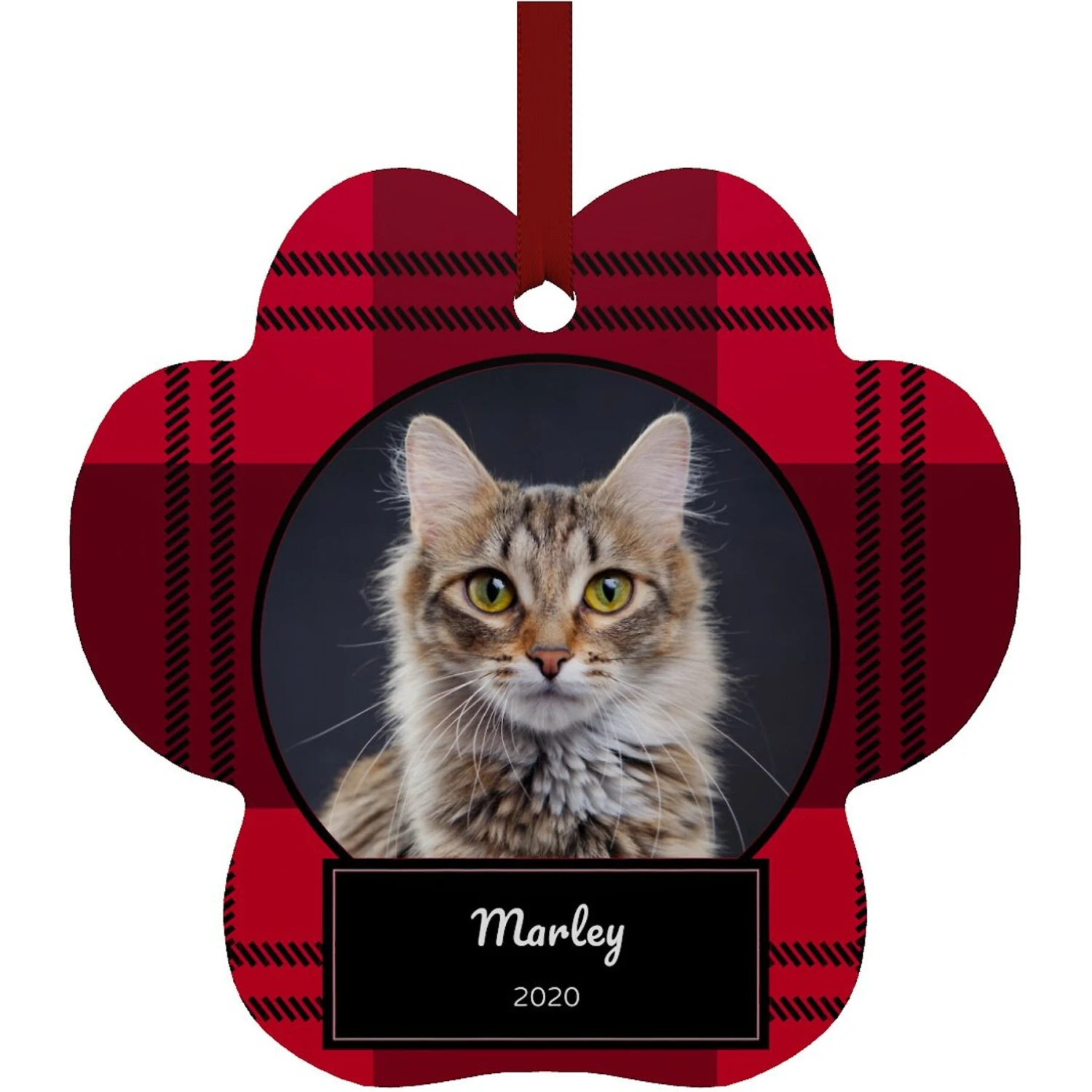 Frisco Plaid Paw Shape Metal Personalized Dog & Cat Holiday Ornament 1 Frisco Plaid Paw Shape Metal Personalized Dog & Cat Holiday Ornament