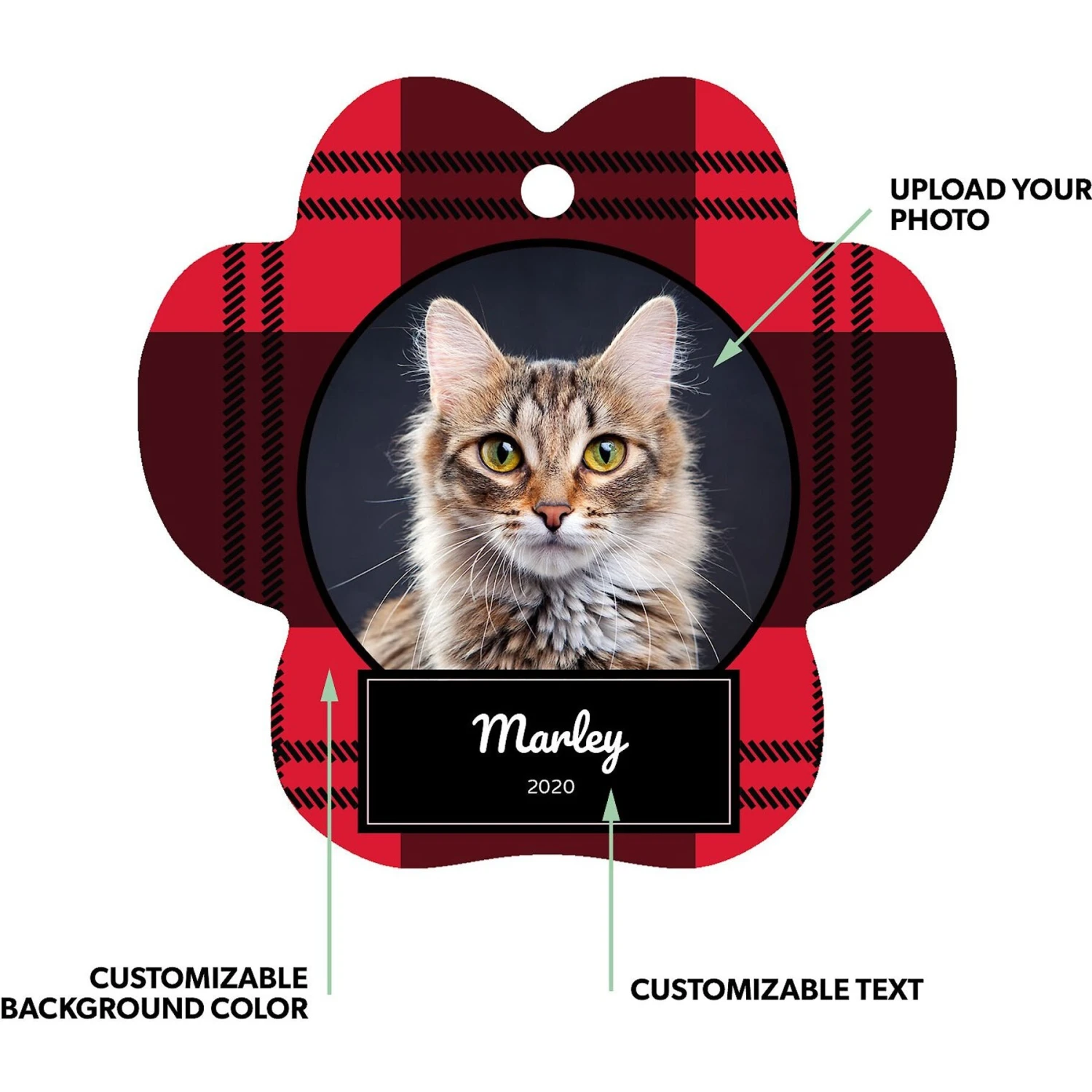 Frisco Plaid Paw Shape Metal Personalized Dog & Cat Holiday Ornament 2 Frisco Plaid Paw Shape Metal Personalized Dog & Cat Holiday Ornament - Image 2