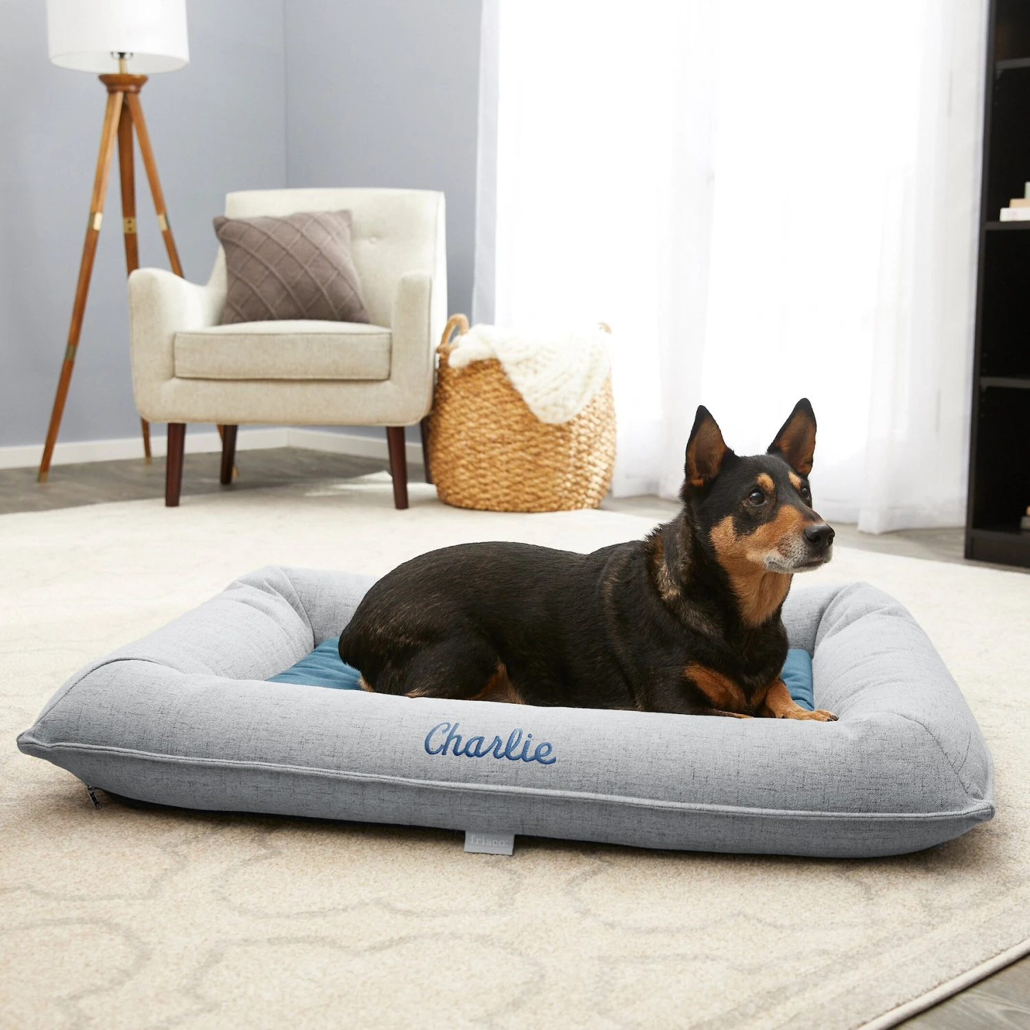 Frisco Orthopedic Personalized Bolster Dog Bed W/Removable Cover, Harbour Blue, Large 1 Frisco Orthopedic Personalized Bolster Dog Bed W/Removable Cover, Harbour Blue, Large