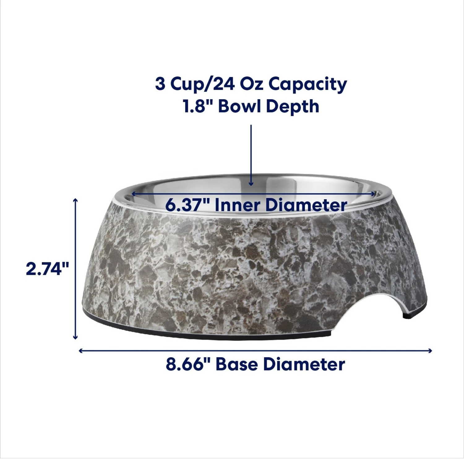 Frisco Black Marble Design Stainless Steel Dog & Cat Bowl 2 Frisco Black Marble Design Stainless Steel Dog & Cat Bowl - Image 2