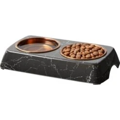 Frisco Copper Stainless Steel Double Dog & Cat Bowls With Black Marble Stand -Frisco Sales Store 253058 PT3. AC SS1800 V1616593931