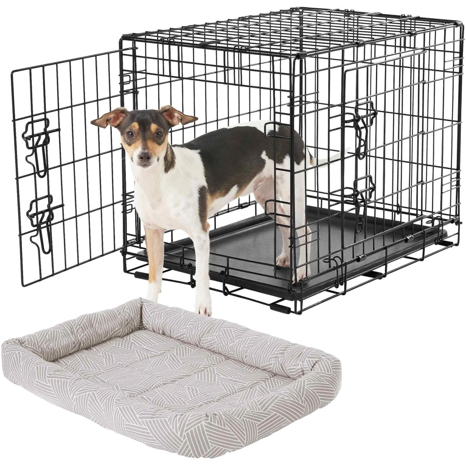 Frisco Fold & Carry Double Door Collapsible Wire Dog Crate & Frisco Gray Basket Weave Dog Crate Mat 1 Frisco Fold & Carry Double Door Collapsible Wire Dog Crate & Frisco Gray Basket Weave Dog Crate Mat