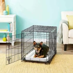 Frisco Heavy Duty Fold & Carry Double Door Collapsible Wire Dog Crate & Frisco Micro Terry Dog Crate Mat -Frisco Sales Store 255531 PT2. AC SS1800 V1604149293