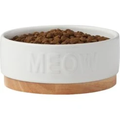 Frisco Round Meow Non-skid Ceramic Cat Bowl With Wood Base 9 Frisco Round Meow Non-skid Ceramic Cat Bowl With Wood Base -Frisco Sales Store 256078 PT3. AC SS1800 V1615313181