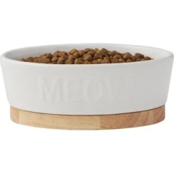 Frisco Oval Meow Non-skid Ceramic Cat Bowl With Wood Base 9 Frisco Oval Meow Non-skid Ceramic Cat Bowl With Wood Base -Frisco Sales Store 256080 PT3. AC SS1800 V1615312053