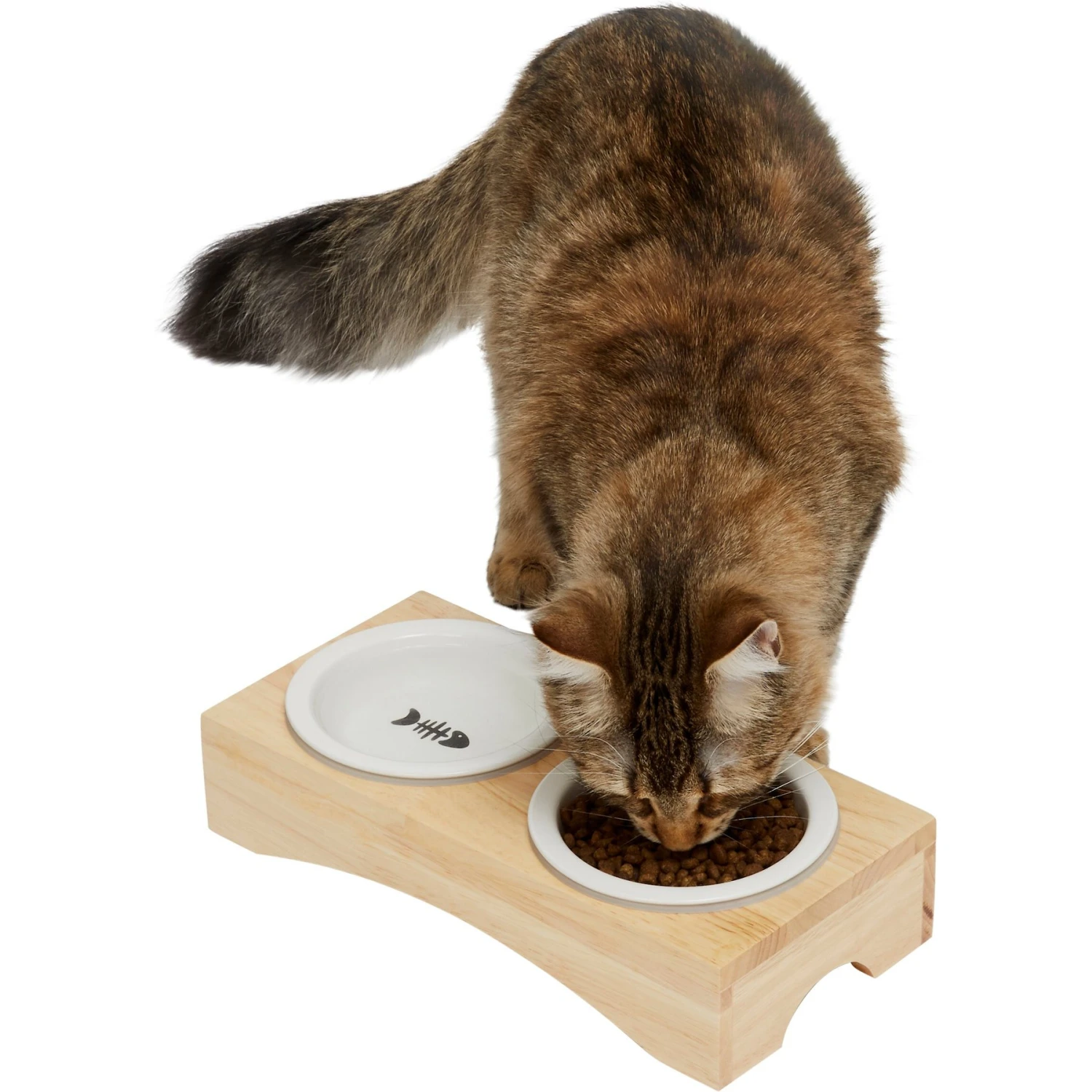 Frisco Double Elevated Cat Bowl With Wood Stand 1 Frisco Double Elevated Cat Bowl With Wood Stand