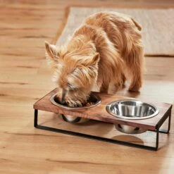 Frisco Wood Elevated Non-Skid Stainless Steel Double Diner Dog & Cat Bowl -Frisco Sales Store 257143 PT3. AC SS1800 V1615987292