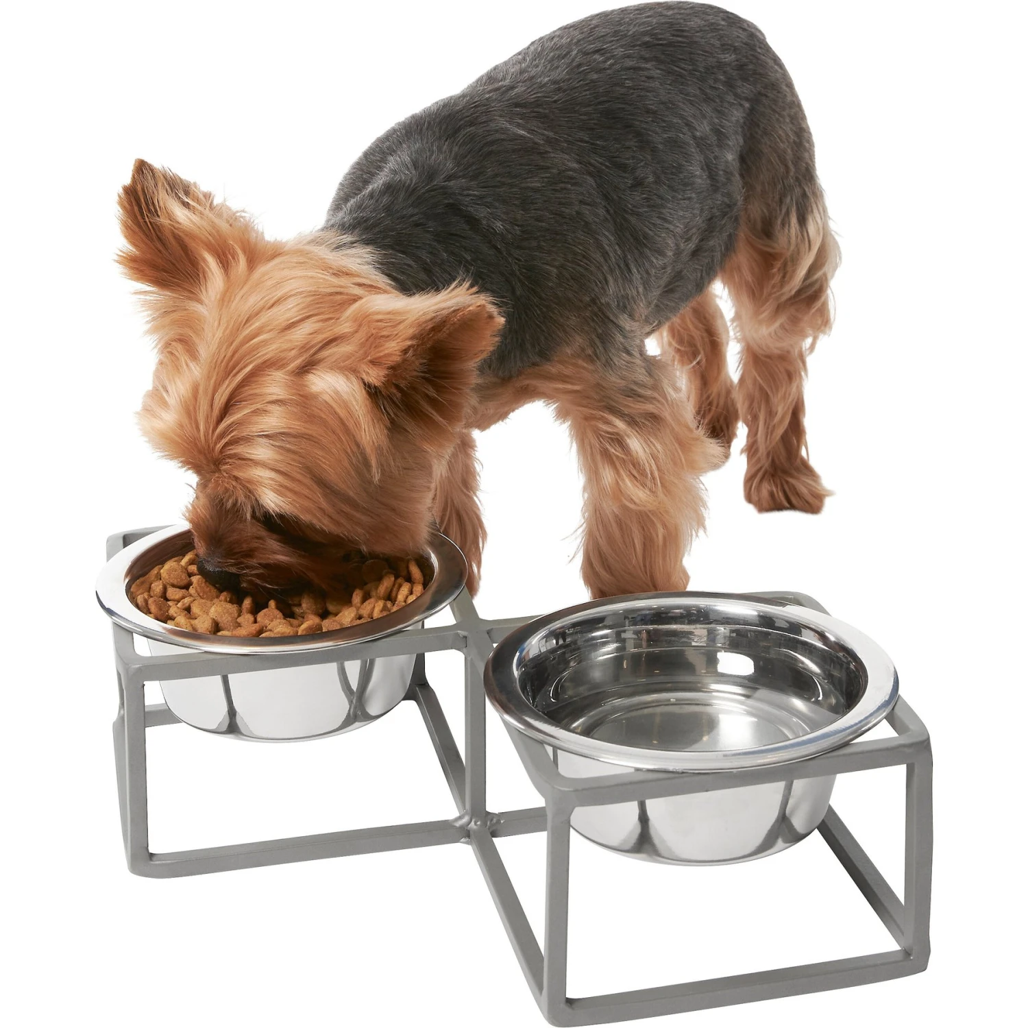 Frisco Elevated Diamond Stainless Steel Double Diner Dog & Cat Bowl 1 Frisco Elevated Diamond Stainless Steel Double Diner Dog & Cat Bowl
