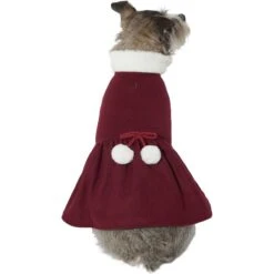 Frisco Mediumweight Pom Pom Bow Dog & Cat Peacoat Dress, Red -Frisco Sales Store 268200 PT2. AC SS1800 V1628797391