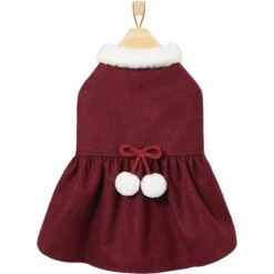Frisco Mediumweight Pom Pom Bow Dog & Cat Peacoat Dress, Red -Frisco Sales Store 268200 PT4. AC SS1800 V1628825859