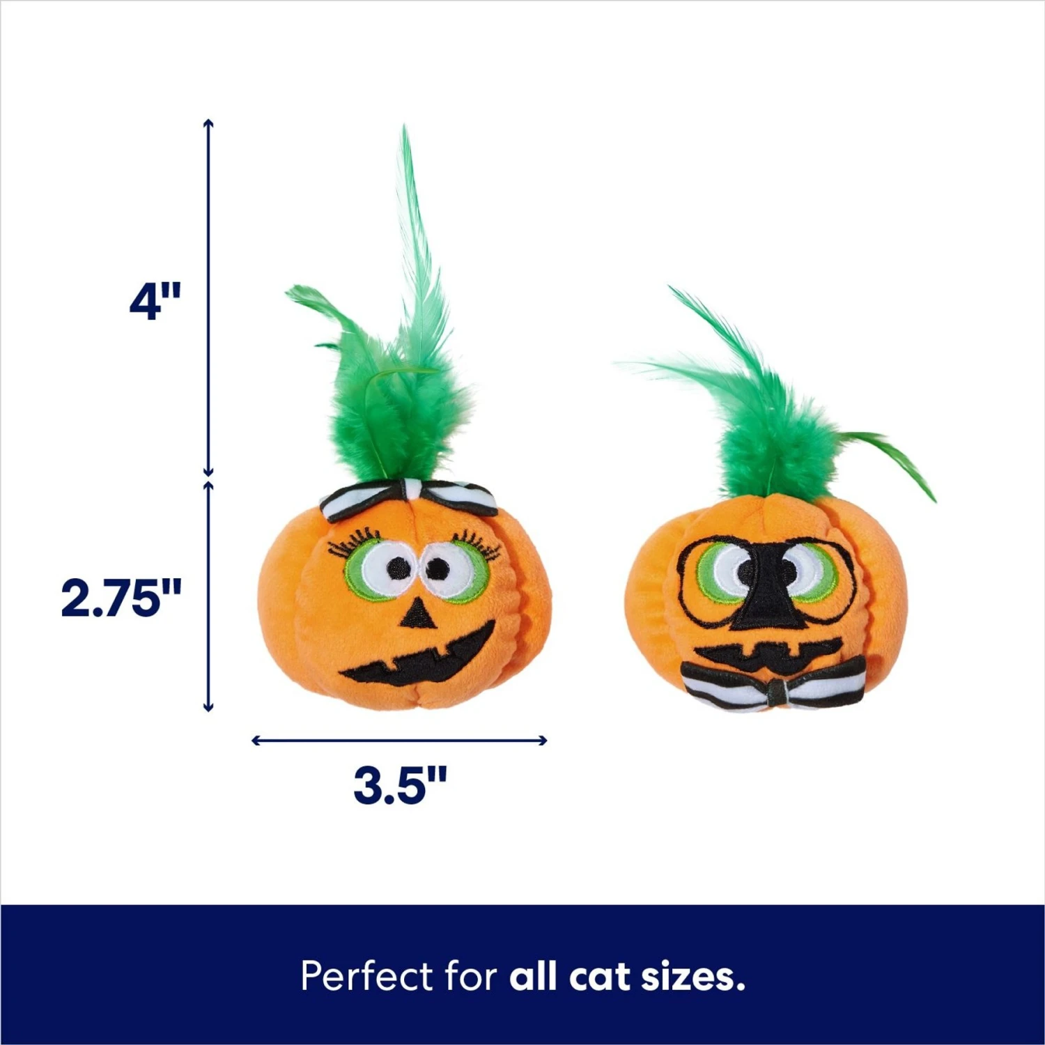 Frisco Halloween Nerdy Jack-o-Lanterns Plush Cat Toy With Catnip, 2 Count 2 Frisco Halloween Nerdy Jack-o-Lanterns Plush Cat Toy With Catnip, 2 Count - Image 2