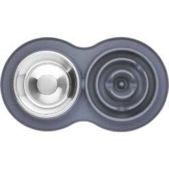Frisco Silicone Stainless Steel Double Diner Slow Feeder Dog & Cat Bowl, Grey, 3 Cup -Frisco Sales Store 277549 PT4. AC SS1800 V1627935299