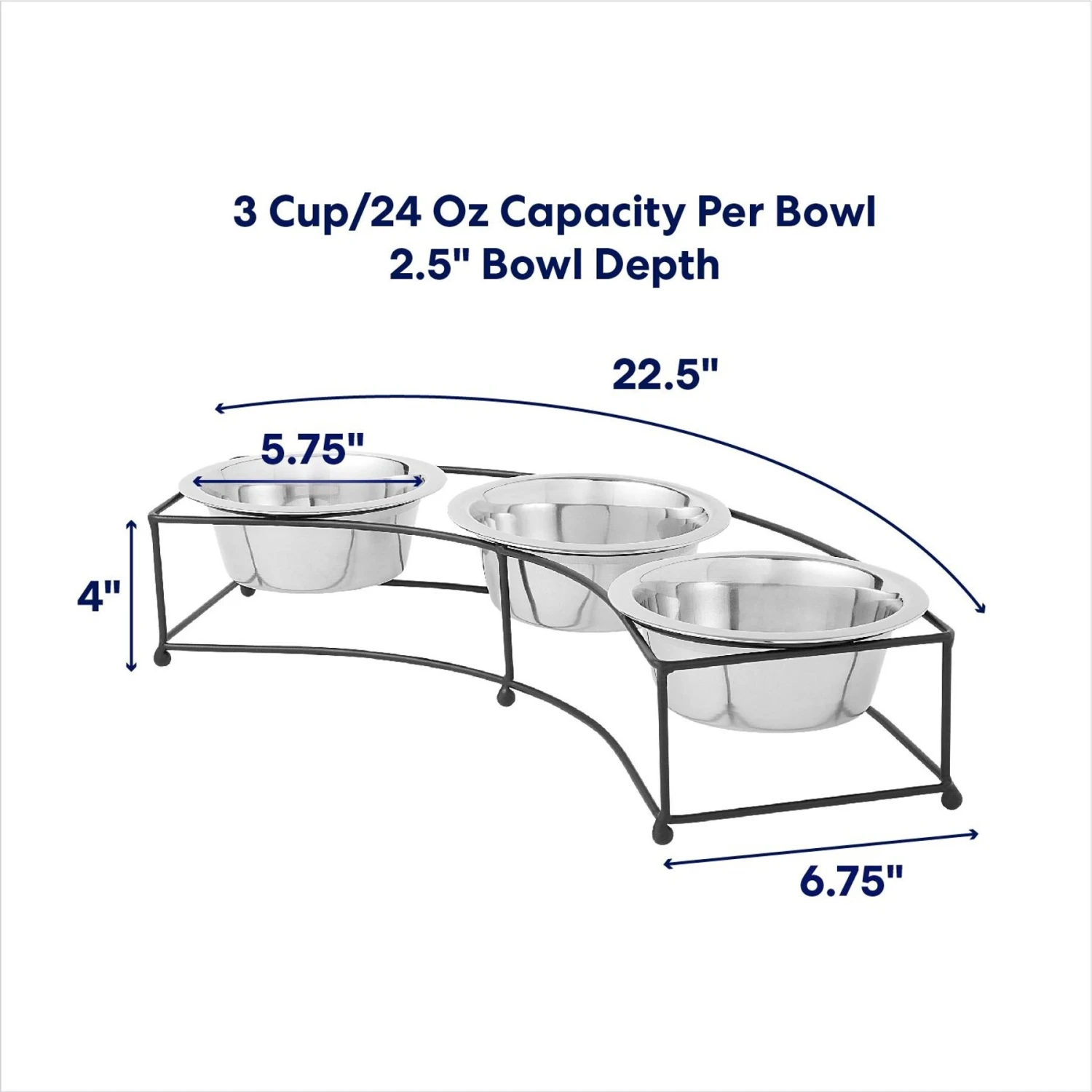 Frisco Multi Pet Feeding 3-Bowls Curved Stainless Steel Dog & Cat Bowl 2 Frisco Multi Pet Feeding 3-Bowls Curved Stainless Steel Dog & Cat Bowl - Image 2
