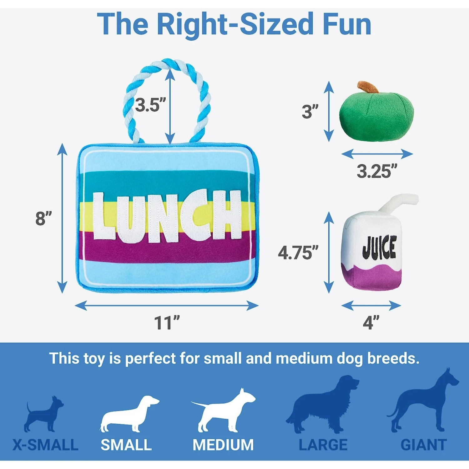 Frisco Back To School Lunchbox With Juice & Apple Plush With Rope Squeaky Dog Toy 2 Frisco Back To School Lunchbox With Juice & Apple Plush With Rope Squeaky Dog Toy - Image 2