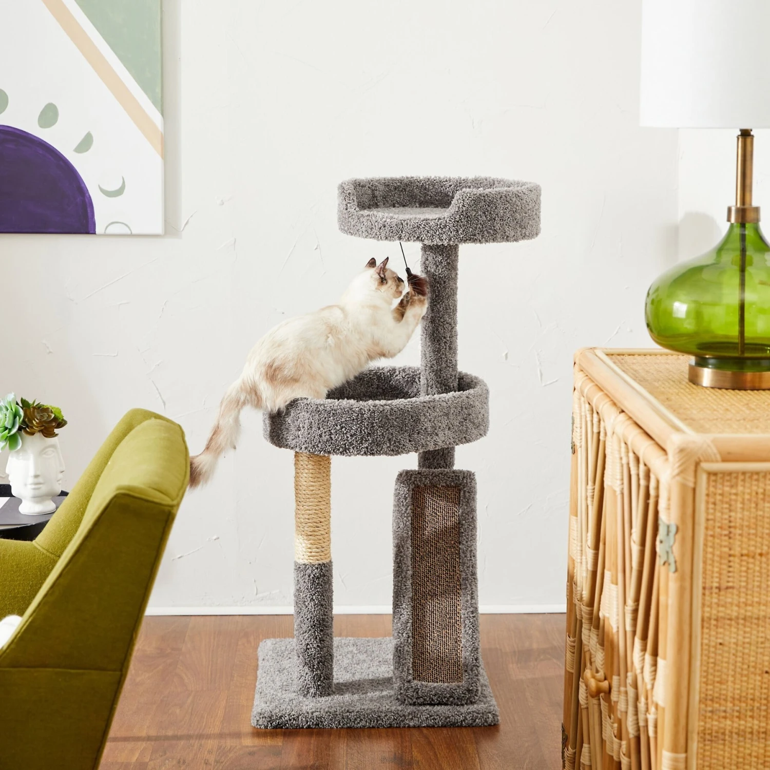 Frisco 44-in Real Carpet Cat Tree With Replaceable Corrugate Scratcher 1 Frisco 44-in Real Carpet Cat Tree With Replaceable Corrugate Scratcher