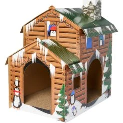 Frisco Sales Store 8 Frisco Holiday Log Cabin Cardboard Cat House