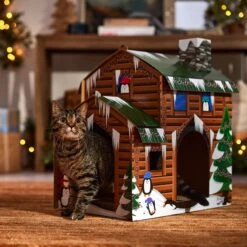 Frisco Holiday Log Cabin Cardboard Cat House -Frisco Sales Store 287287 PT4. AC SS1800 V1695045245