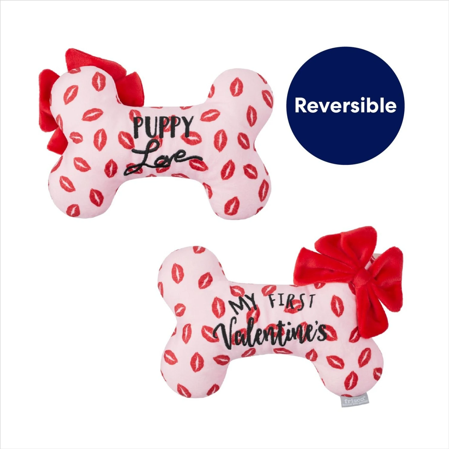 Frisco Valentine My First Valentine's Bone Reversible Plush Squeaky Dog Toy 3 Frisco Valentine My First Valentine's Bone Reversible Plush Squeaky Dog Toy - Image 3