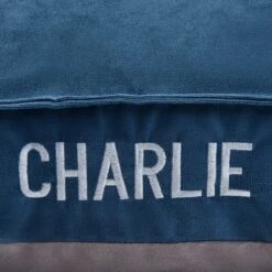 Frisco Personalized Navy Bolstered Bed With Navy Check Bolster -Frisco Sales Store 311766 PT4. AC SS1800 V1630593985