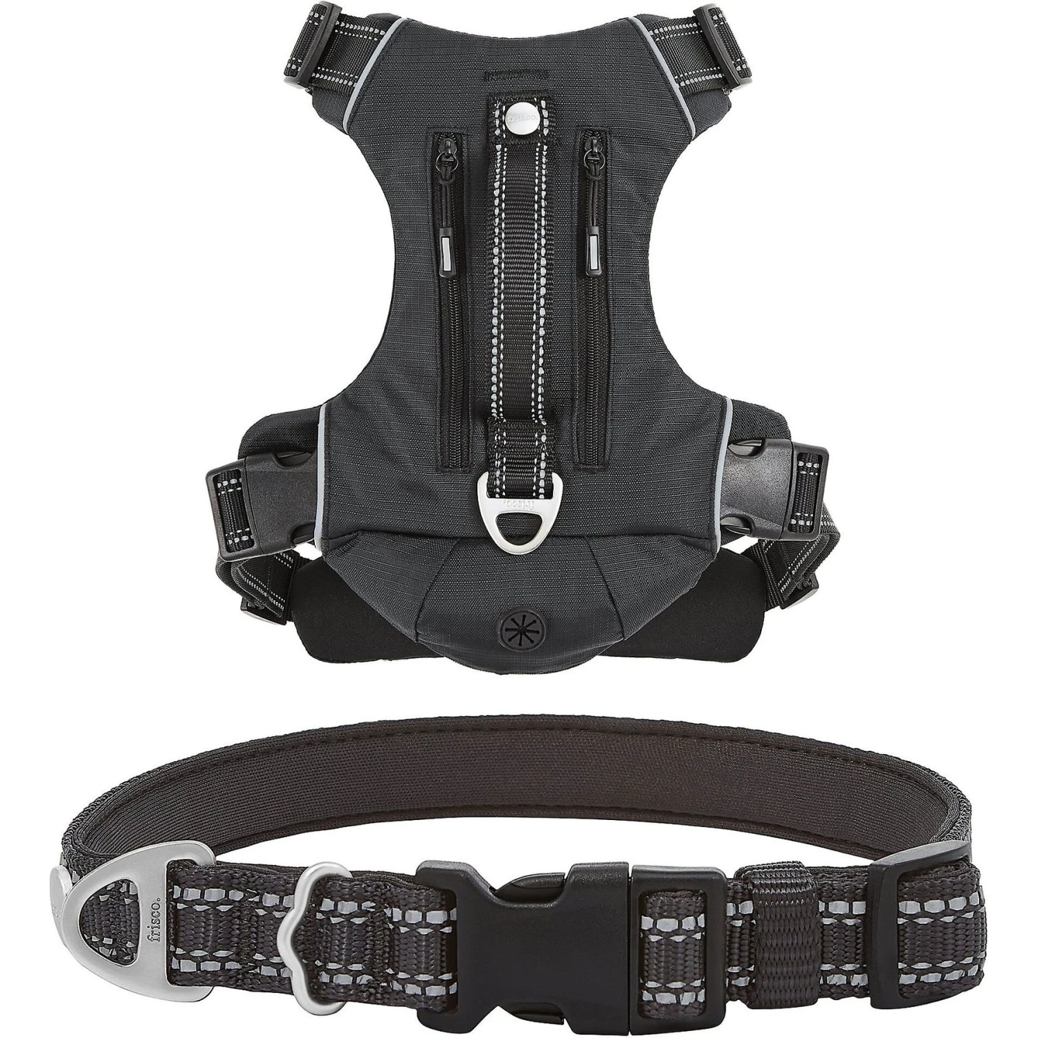 Frisco Outdoor Premium Ripstop Nylon Dog Harness With Pocket & Frisco Outdoor Nylon Reflective Comfort Padded Dog Collar 1 Frisco Outdoor Premium Ripstop Nylon Dog Harness With Pocket & Frisco Outdoor Nylon Reflective Comfort Padded Dog Collar
