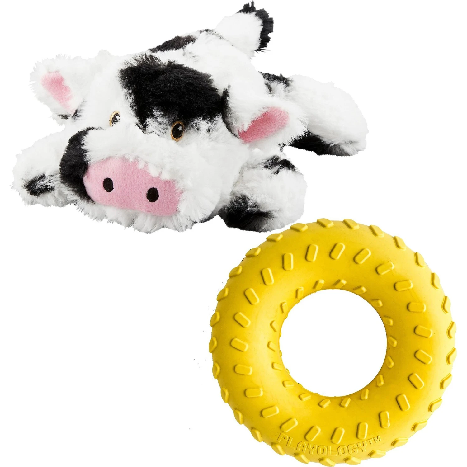 Frisco Cow Plush Squeaky Dog Toy & Playology Scented Dual Layer Ring Dog Toy 1 Frisco Cow Plush Squeaky Dog Toy & Playology Scented Dual Layer Ring Dog Toy