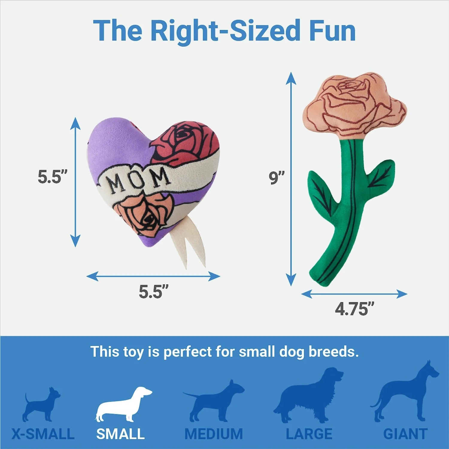 Frisco Mother's Day Rose & Heart Plush Squeaky Dog Toy, 2 Count 2 Frisco Mother's Day Rose & Heart Plush Squeaky Dog Toy, 2 Count - Image 2