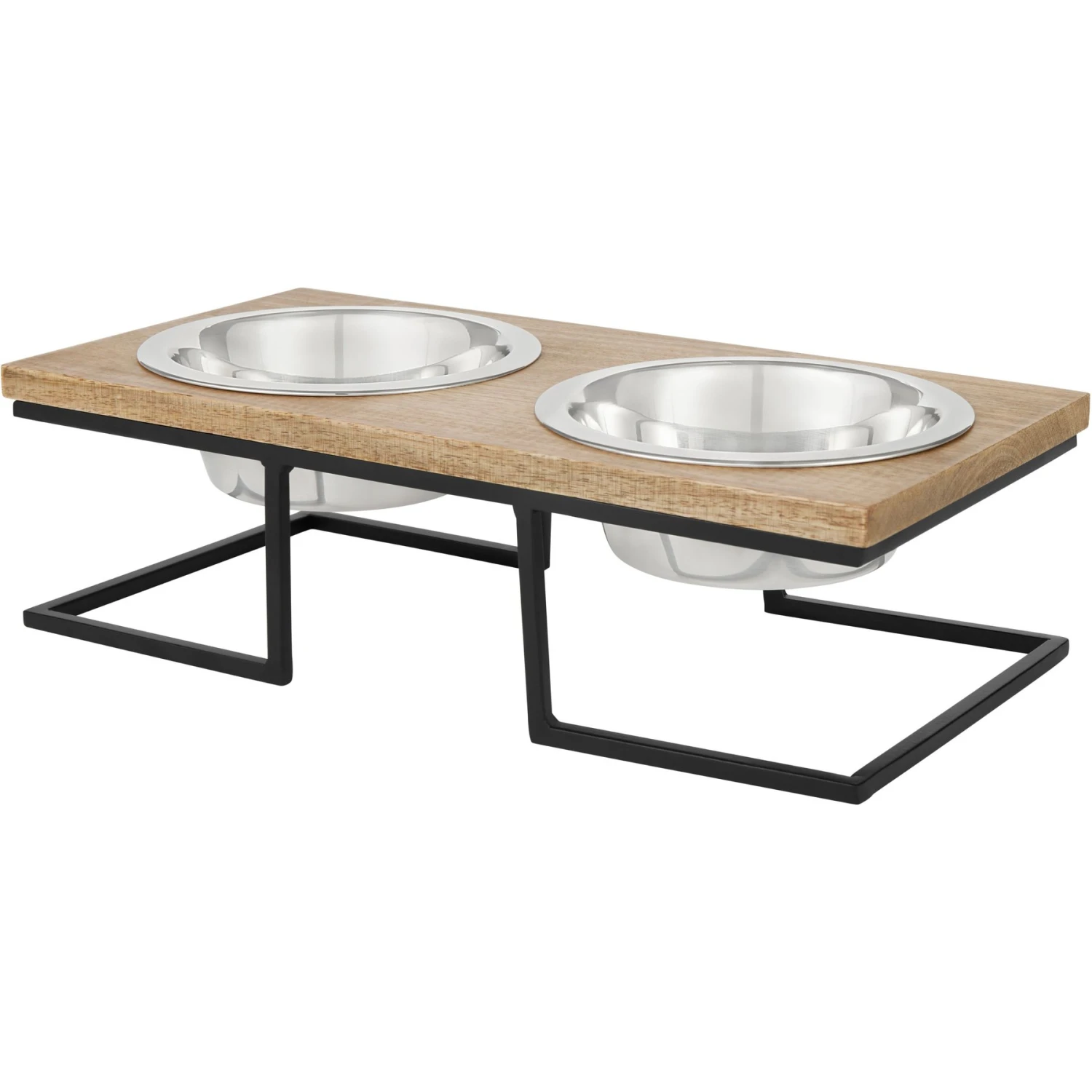 Frisco Premium Wood Elevated Stainless Steel Double Diner Dog & Cat Bowl 1 Frisco Premium Wood Elevated Stainless Steel Double Diner Dog & Cat Bowl