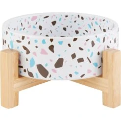 Frisco Elevated Terrazzo Non-skid Ceramic Bowl With Bamboo Stand -Frisco Sales Store 363375 PT5. AC SS1800 V1657657266