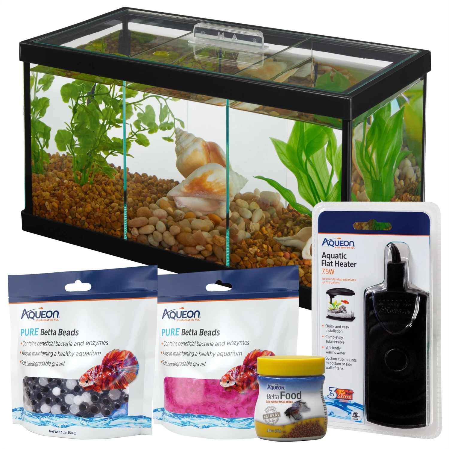 Frisco 3 Betta Aquarium With Divider/Top + 4 Items 1 Frisco 3 Betta Aquarium With Divider/Top + 4 Items