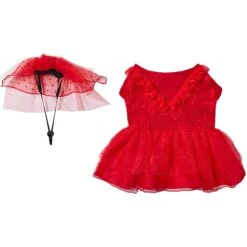 Frisco Red Ruffle Dog & Cat Dress + Headpiece -Frisco Sales Store 707286 PT4. AC SS1800 V1689278820