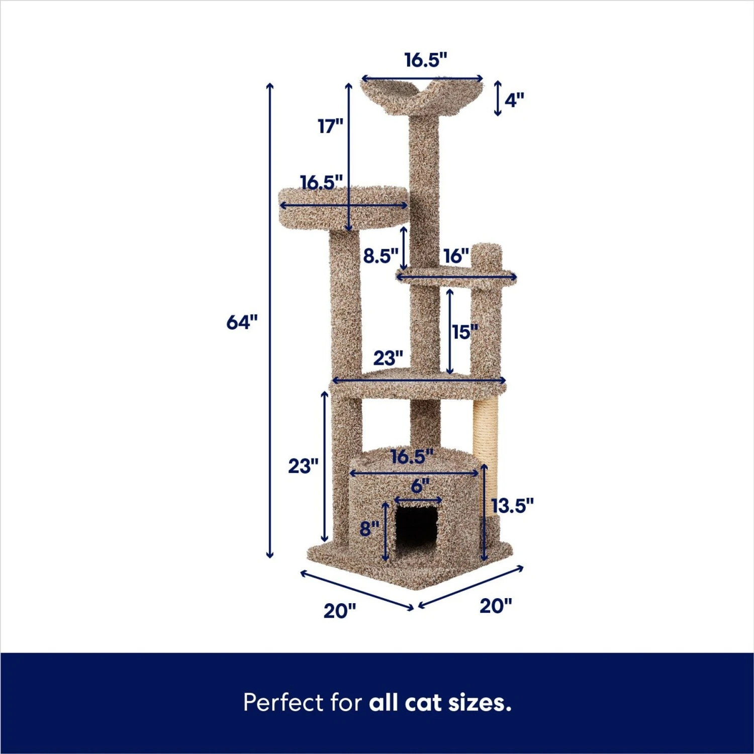 Frisco 64-in Real Carpet Wooden Cat Tree And Condo 2 Frisco 64-in Real Carpet Wooden Cat Tree And Condo - Image 2