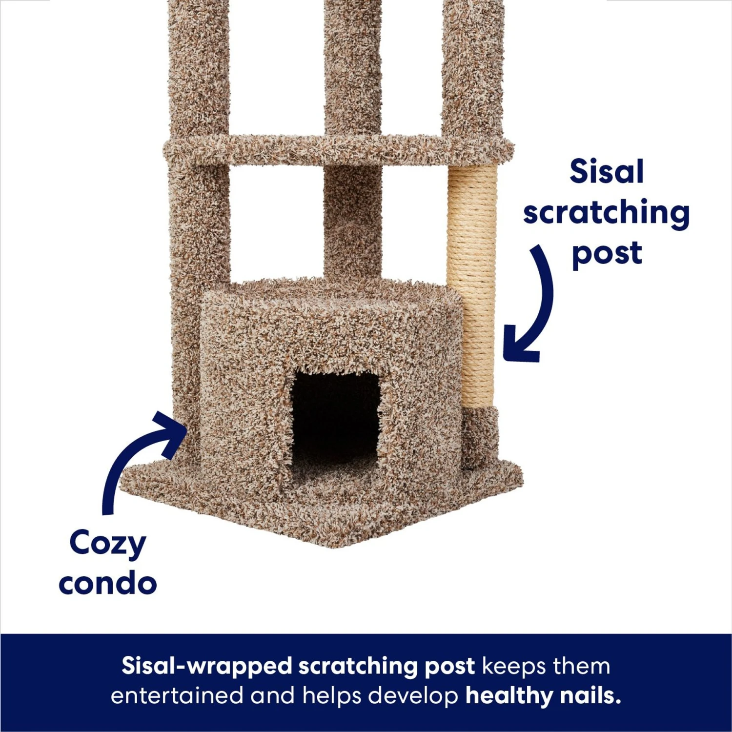 Frisco 64-in Real Carpet Wooden Cat Tree And Condo 3 Frisco 64-in Real Carpet Wooden Cat Tree And Condo - Image 3