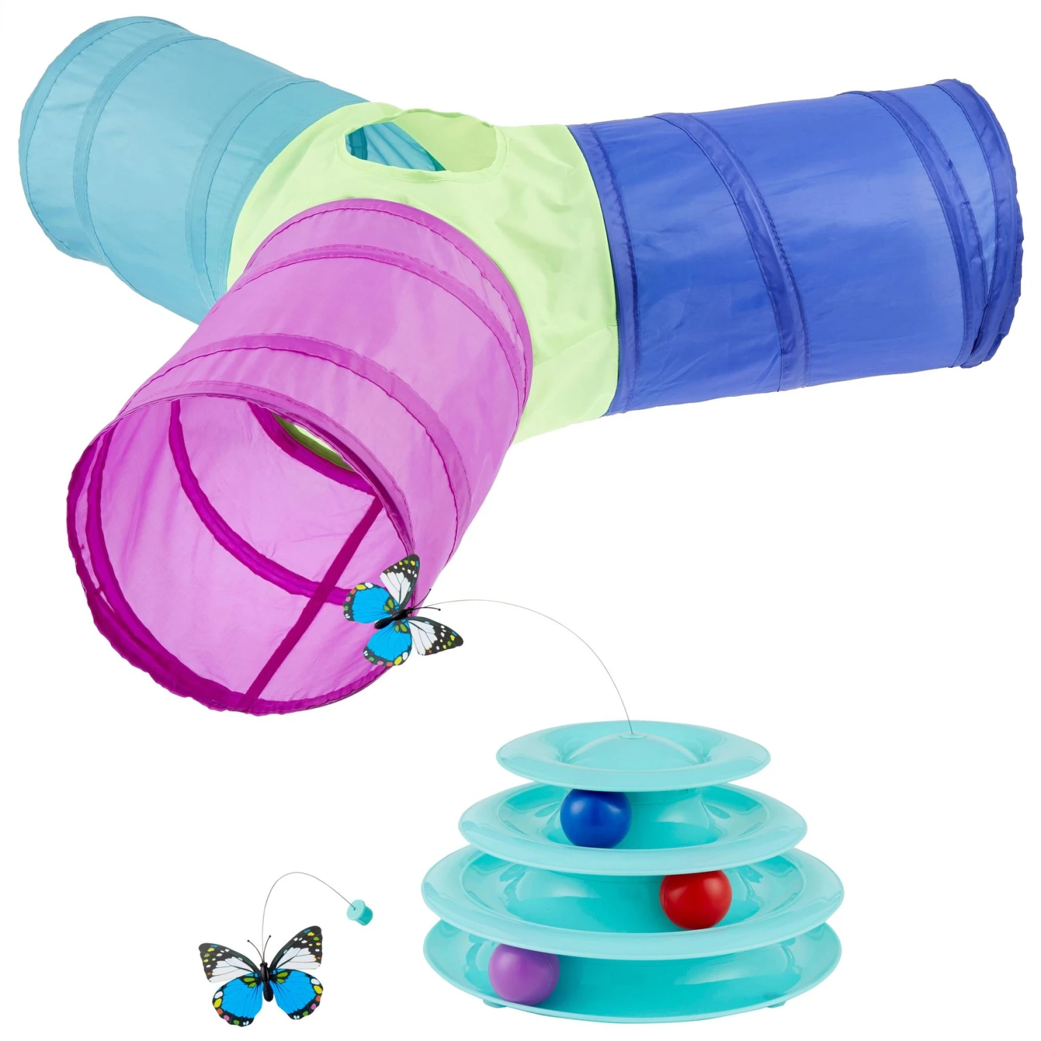 Frisco Foldable Play Tri-Tunnel Cat Toy & Frisco Butterfly Cat Tracks Cat Toy 1 Frisco Foldable Play Tri-Tunnel Cat Toy & Frisco Butterfly Cat Tracks Cat Toy
